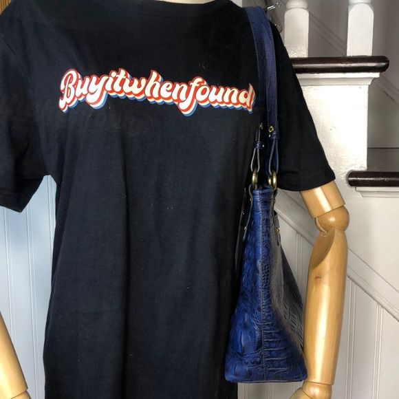 BRAHMIN Blue Crocodile Leather Top Zipper Closure Shoulder Bag - Picture 8 of 17